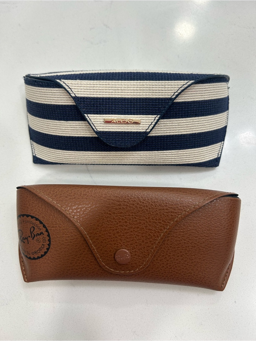Aldo Navy and Cream Striped & Ray Ban Sunglasses Cases Set!